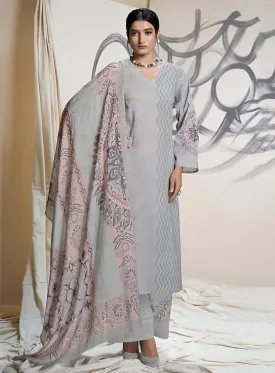 Sahiba Pure Cotton Lawn Grey Unstitched Suit Material for Women