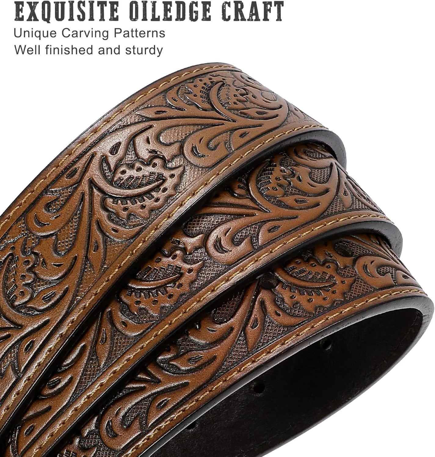SANSTHS Cowboy Belts for Men Women Western Buckle Belt Cowboy Cowgirl Embossed Leather Belt for Jeans Christmas Gifts Belt
