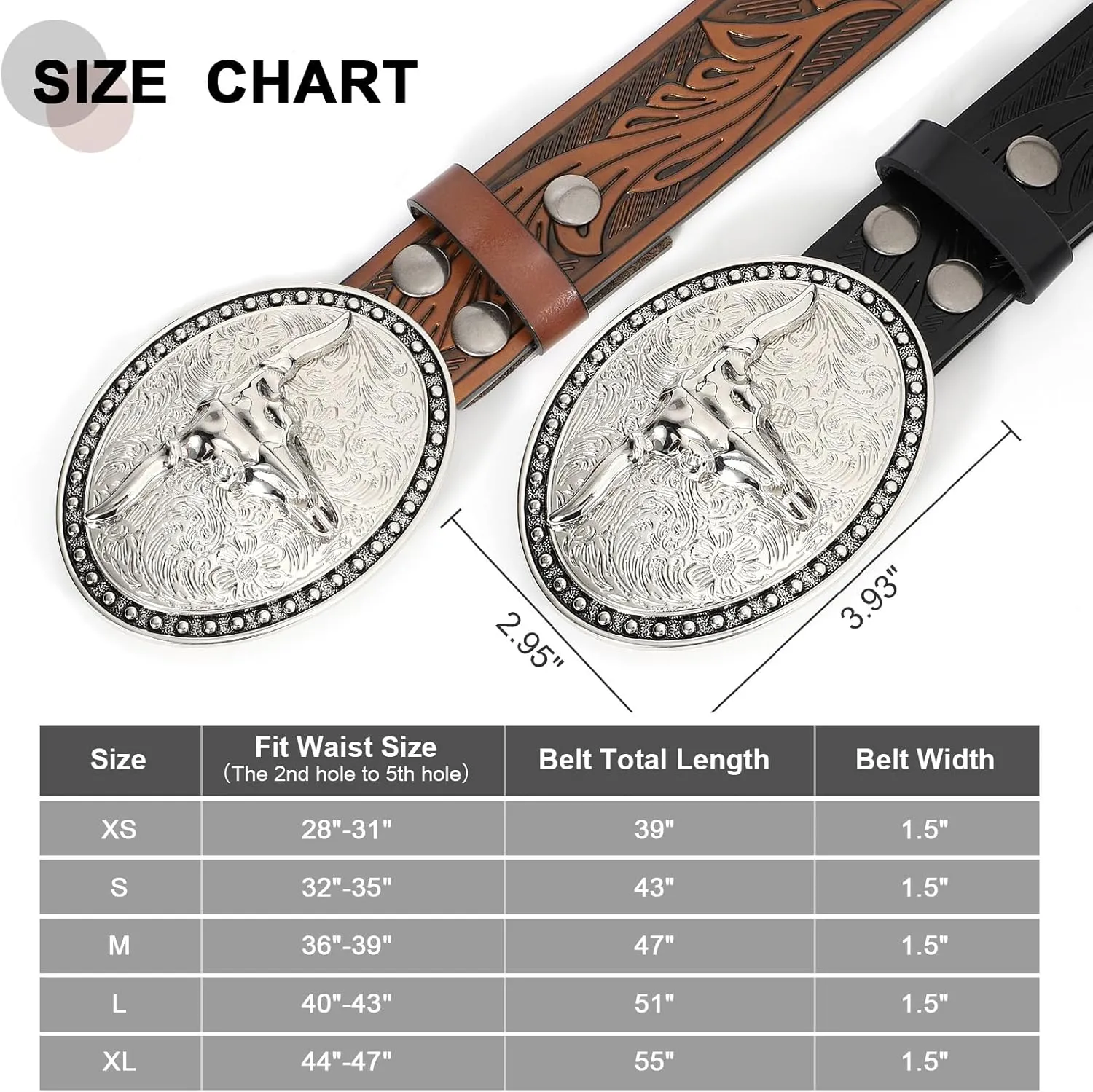 SANSTHS Western Belt Cowboy Belts for Men Women, Western Leather Belts Bull Buckle Belt Embossed Leather Belt for Jeans