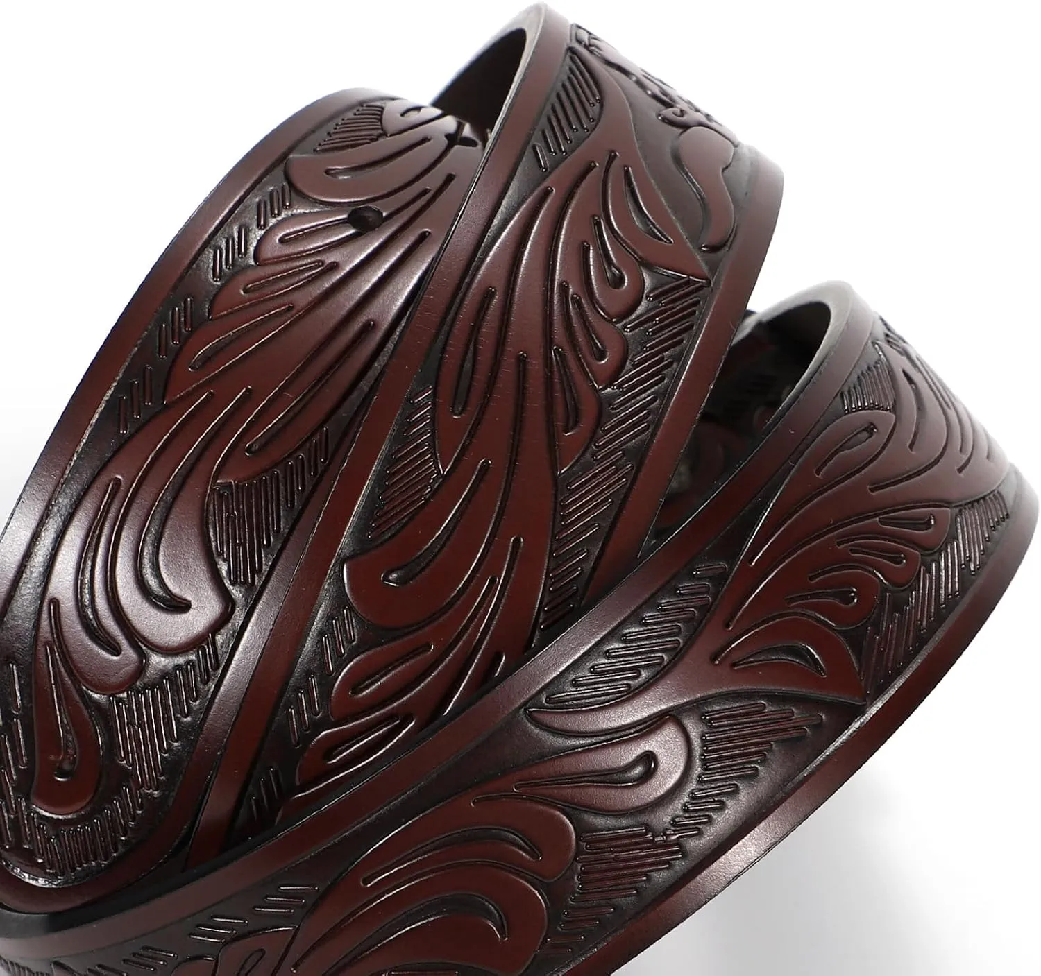 SANSTHS Western Belt Cowboy Belts for Men Women, Western Leather Belts Bull Buckle Belt Embossed Leather Belt for Jeans