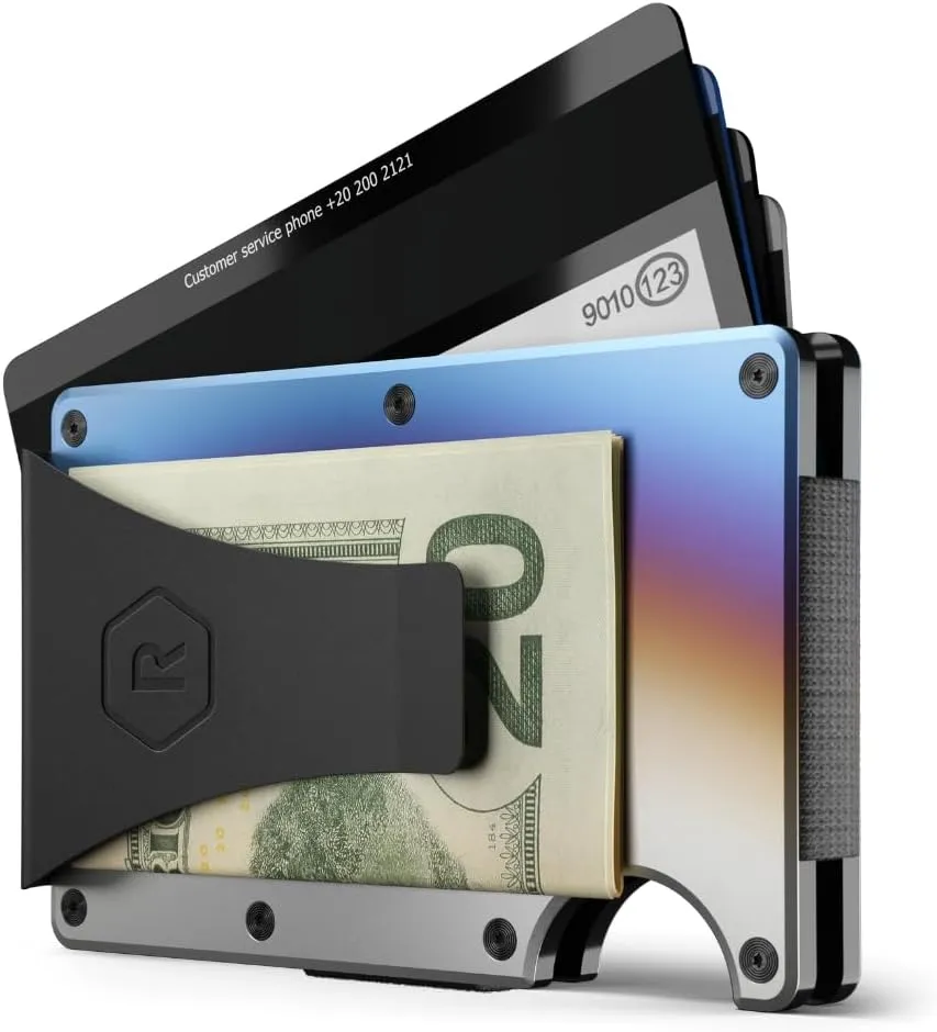 The Ridge Wallet for Men - Slim Minimalist Compact Wallet and Card Holder, RFID Protected Front Pocket Wallets with Integrated Money Clip (Burnt Titanium)