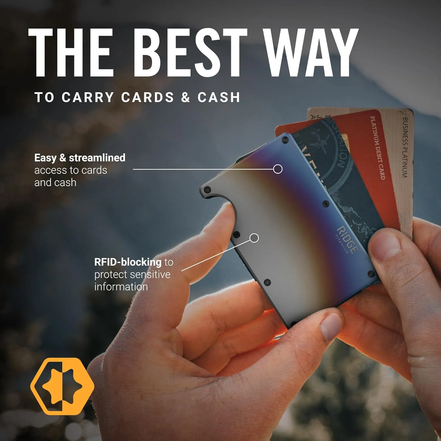 The Ridge Wallet for Men - Slim Minimalist Compact Wallet and Card Holder, RFID Protected Front Pocket Wallets with Integrated Money Clip (Burnt Titanium)