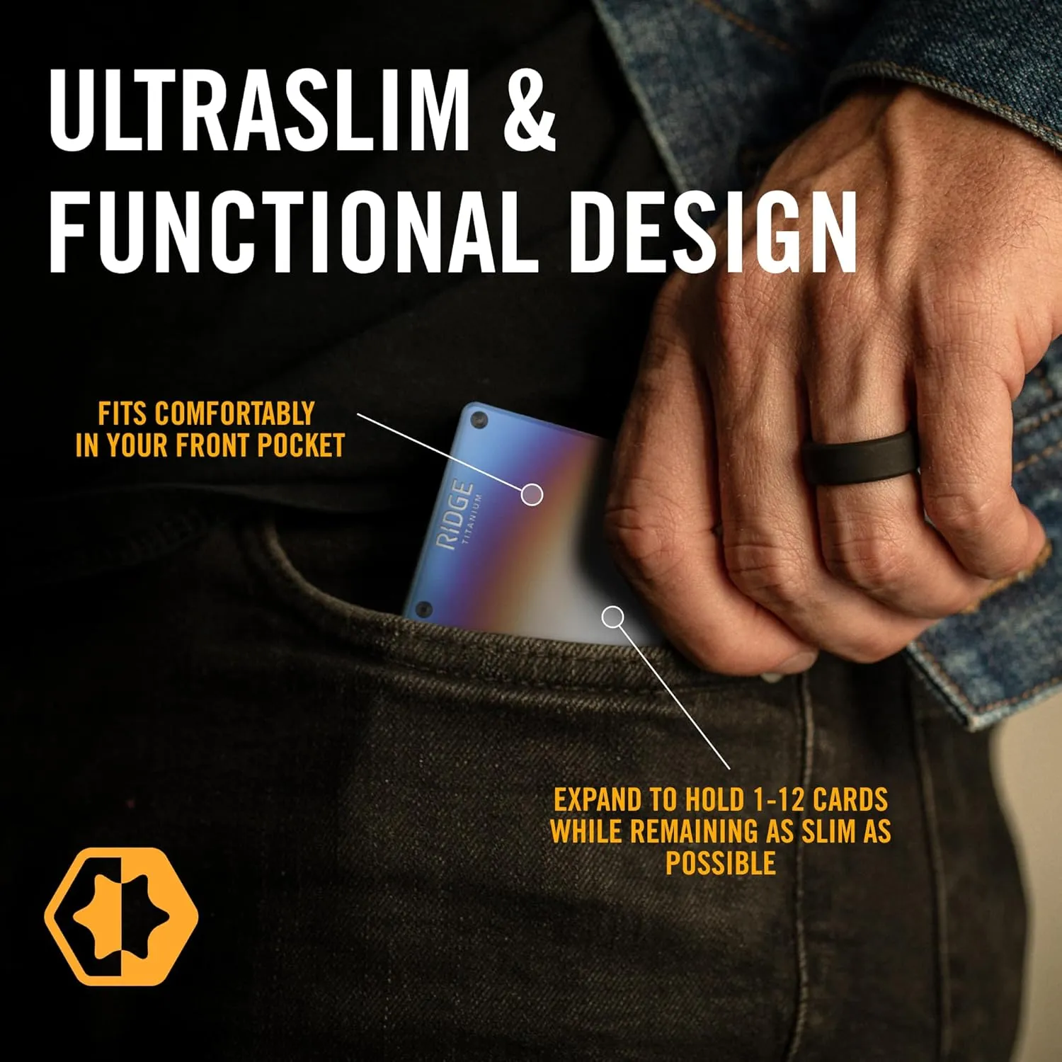 The Ridge Wallet for Men - Slim Minimalist Compact Wallet and Card Holder, RFID Protected Front Pocket Wallets with Integrated Money Clip (Burnt Titanium)