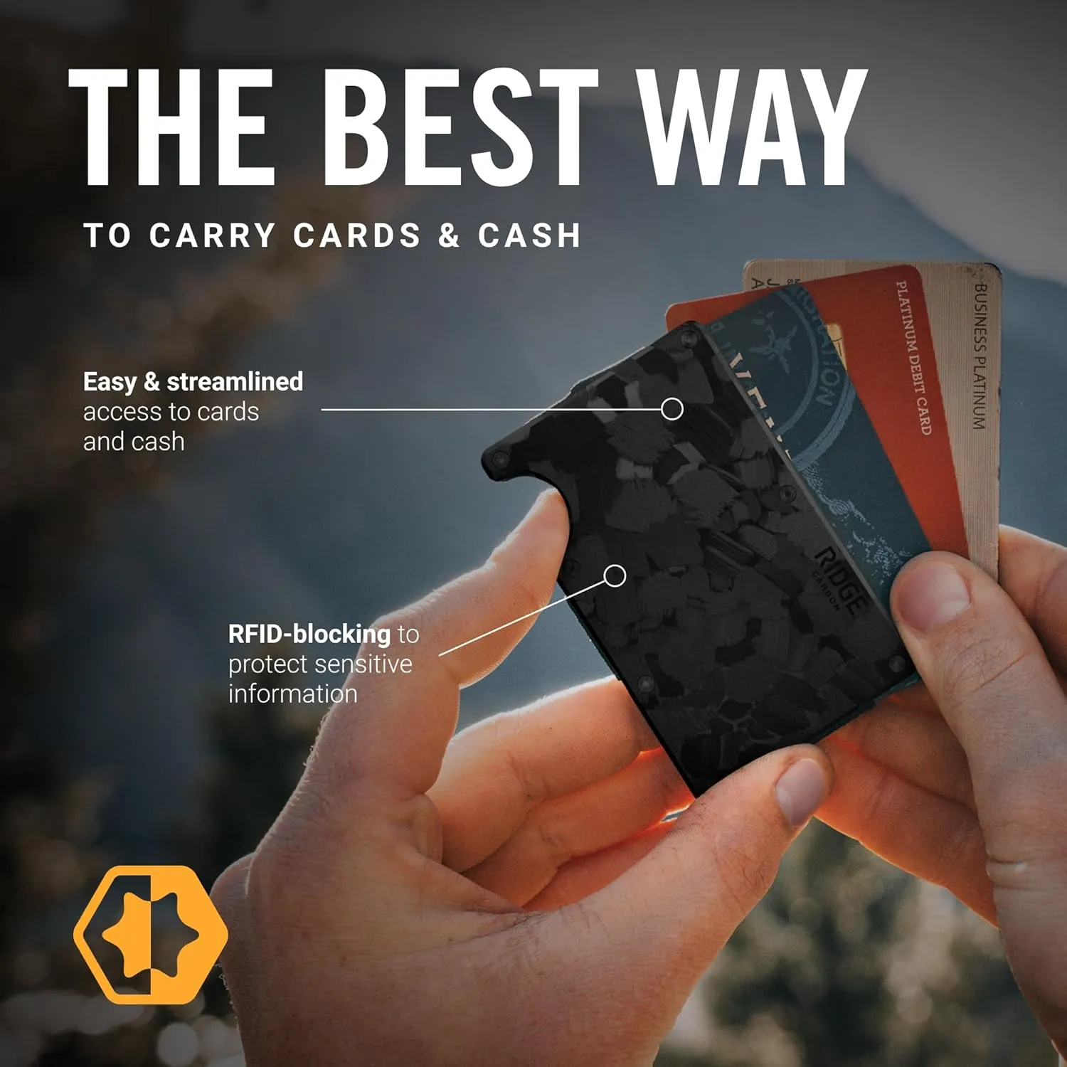 The Ridge Wallet for Men - Slim Minimalist Compact Wallet and Card Holder, RFID Protected Front Pocket Wallets with Integrated Money Clip (Forged Carbon)