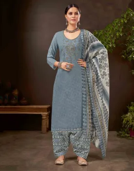 Unstitched Pure Cotton Women Grey Punjabi Suit Dress Material