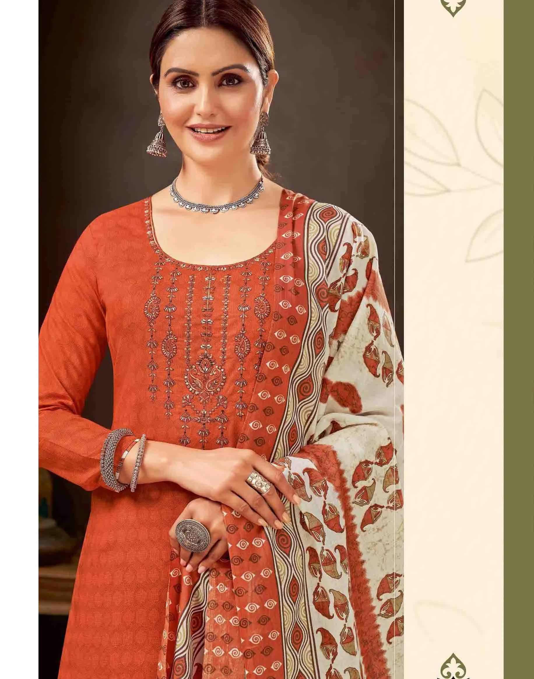 Unstitched Pure Cotton Women Orange Punjabi Suit Dress Material