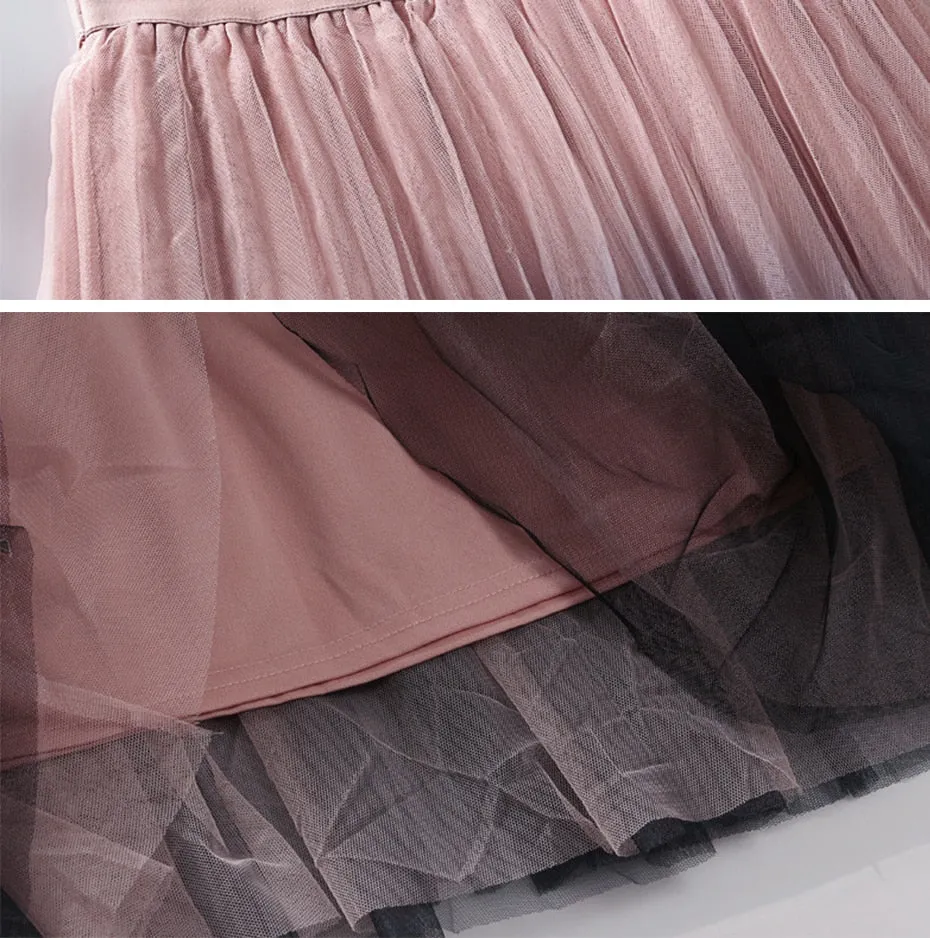 VenusFox Elegant High Waist Long Tulle A-line Midi Skirt