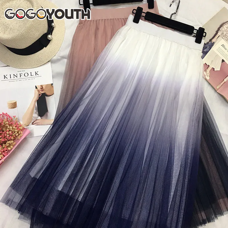 VenusFox Elegant High Waist Long Tulle A-line Midi Skirt