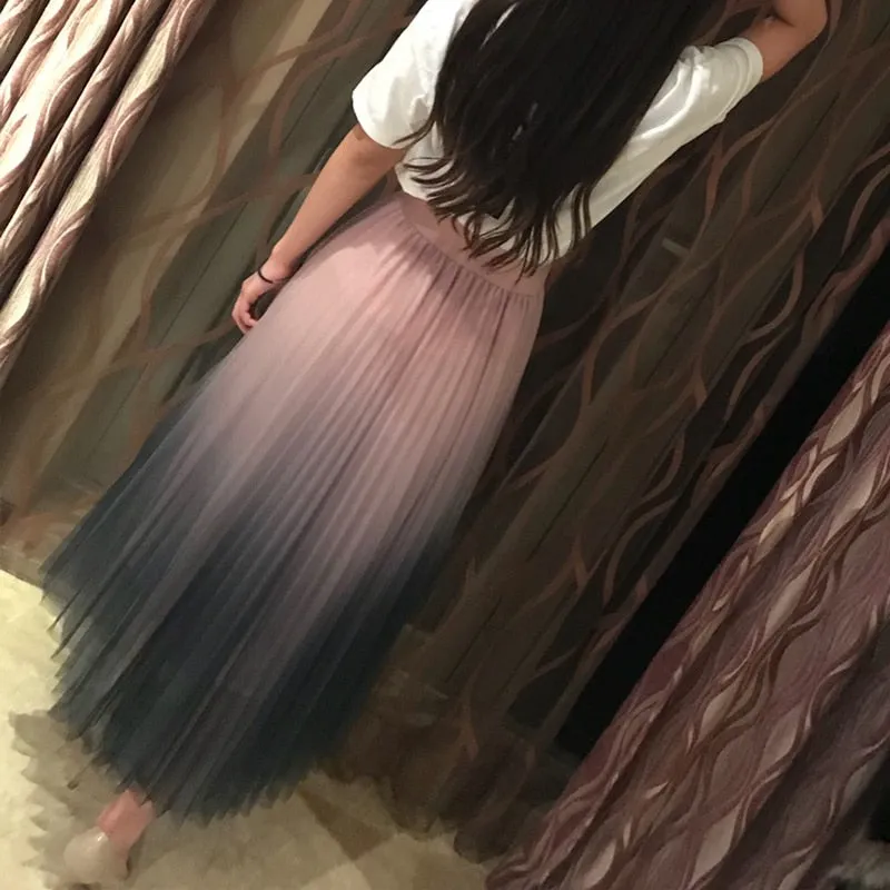 VenusFox Elegant High Waist Long Tulle A-line Midi Skirt