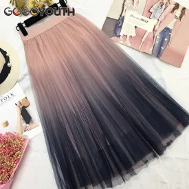 VenusFox Elegant High Waist Long Tulle A-line Midi Skirt