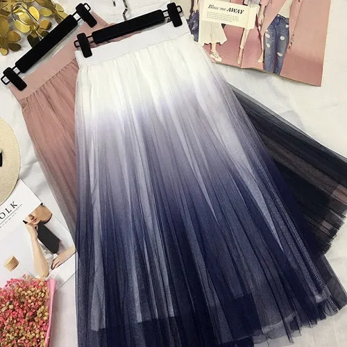 VenusFox Elegant High Waist Long Tulle A-line Midi Skirt