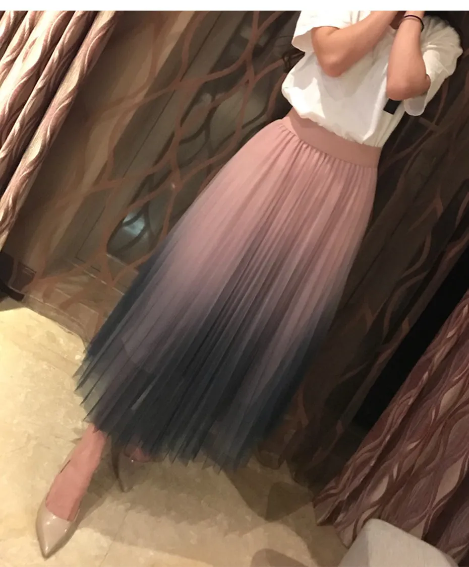 VenusFox Elegant High Waist Long Tulle A-line Midi Skirt
