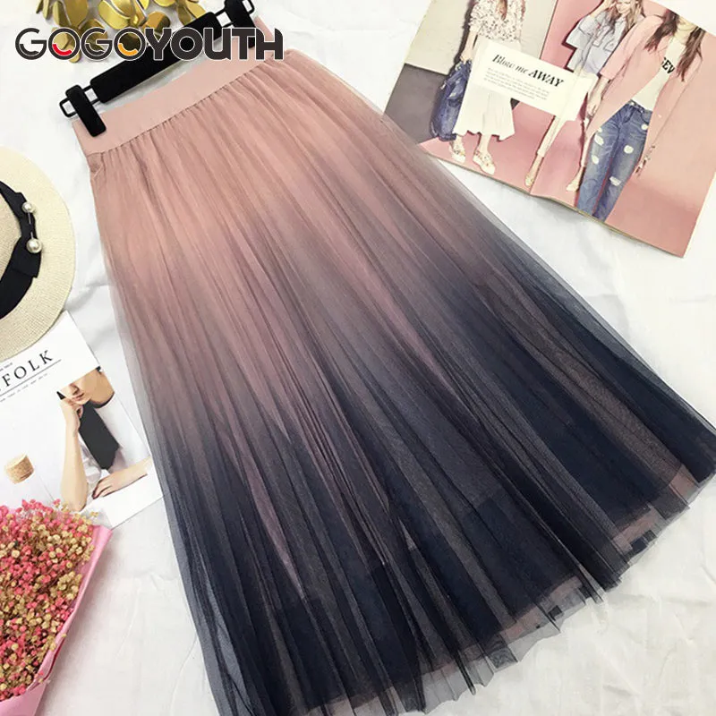 VenusFox Elegant High Waist Long Tulle A-line Midi Skirt