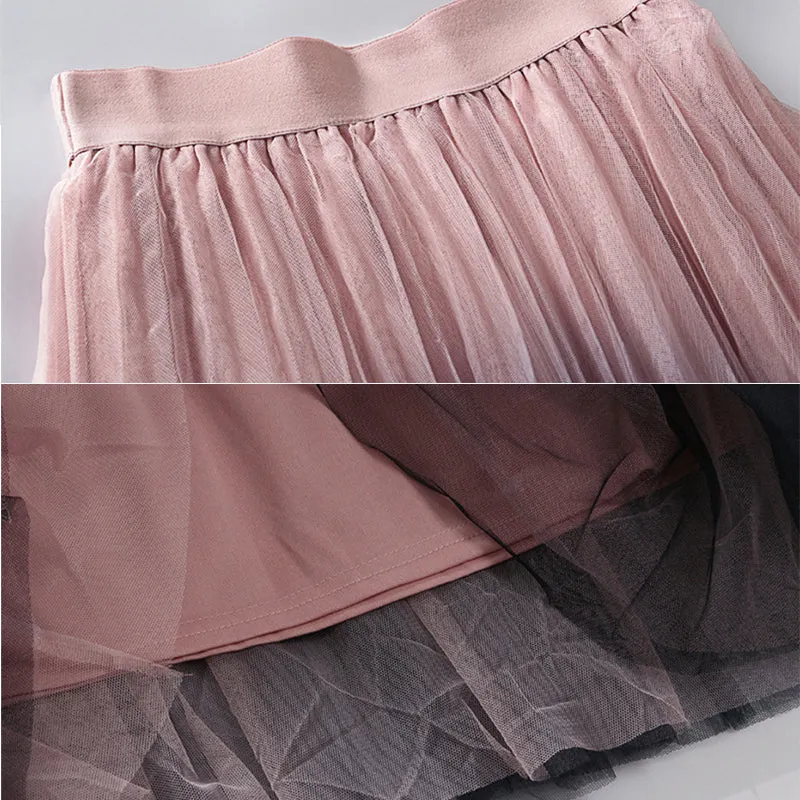 VenusFox Elegant High Waist Long Tulle A-line Midi Skirt