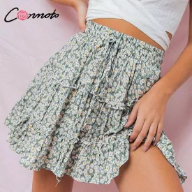 VenusFox Vintage Floral Print Ruffle Skirt