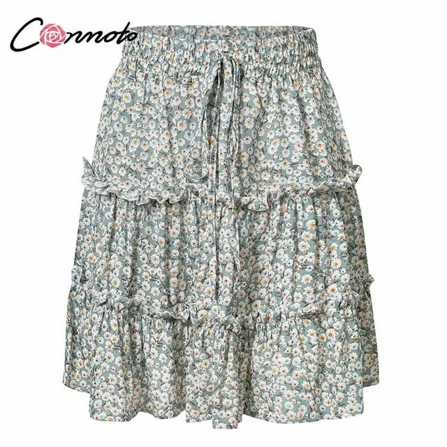 VenusFox Vintage Floral Print Ruffle Skirt