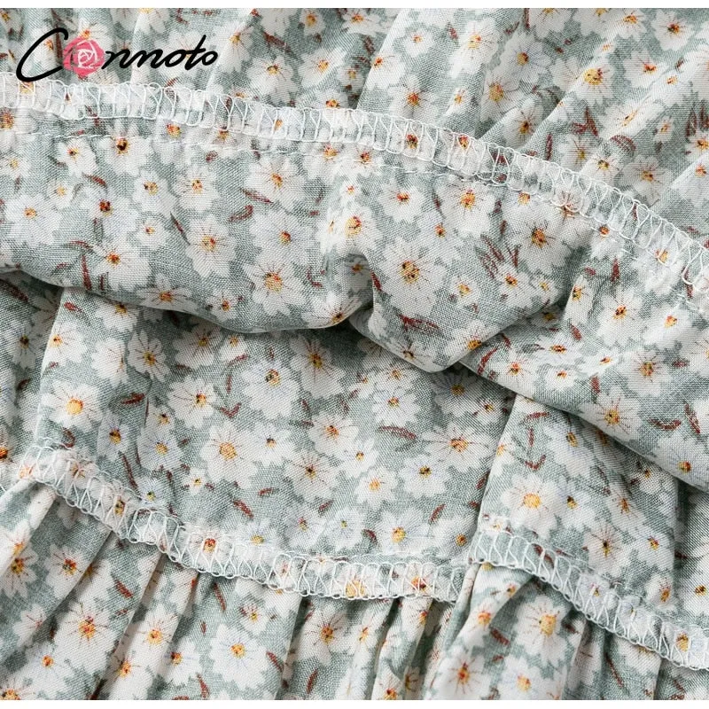 VenusFox Vintage Floral Print Ruffle Skirt