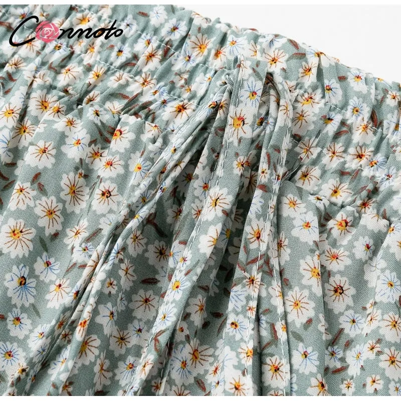 VenusFox Vintage Floral Print Ruffle Skirt