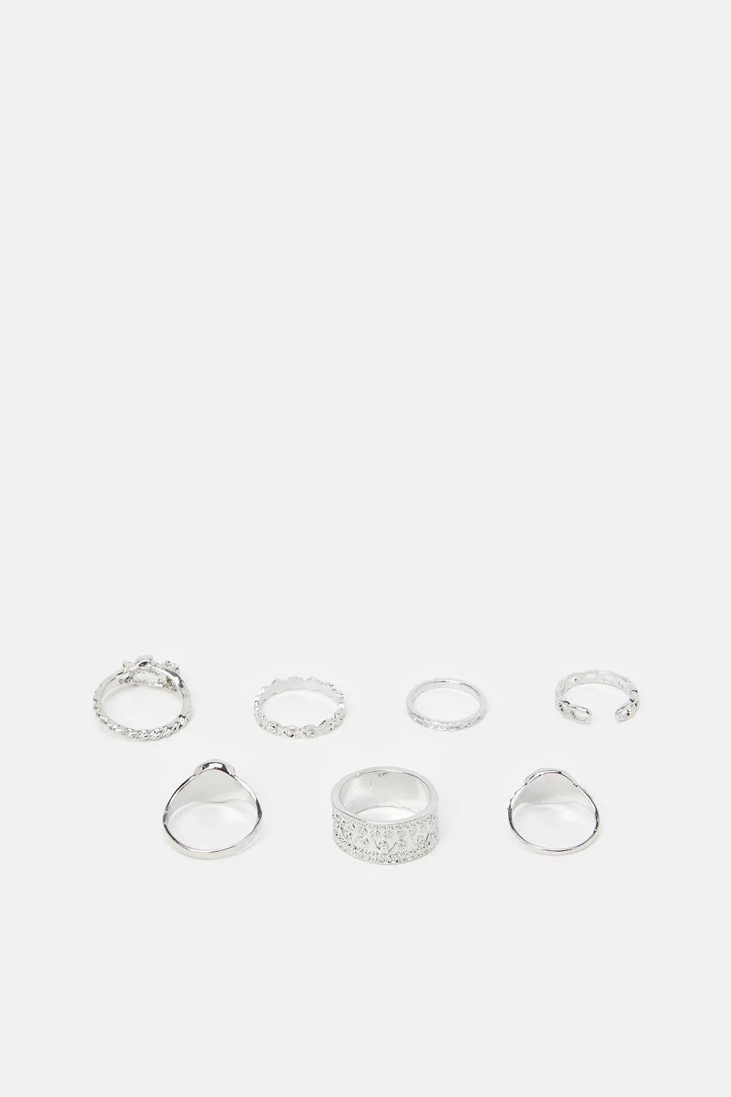 Women Silver Embellished Ring Set (7 Piece)
